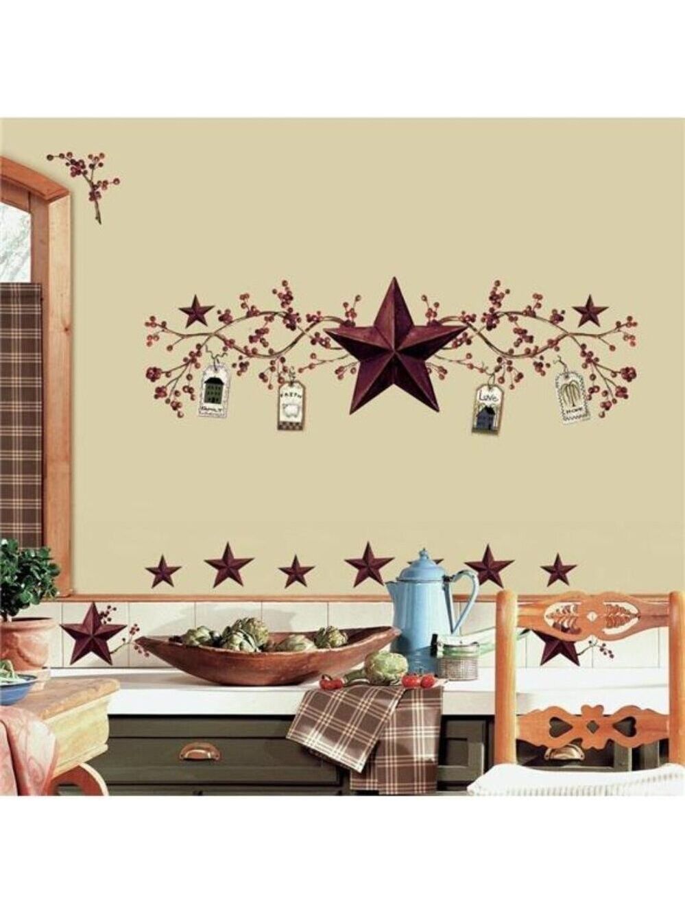 Country Stars Berries Peel Stick Wall Decals Removable Repositionable Home Decor